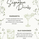 baby's breath floral Wedding Signature Drinks Sign - Elegant signature drinks sign personalised