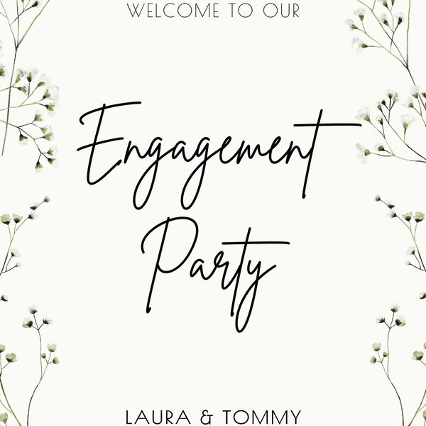 Baby's Breath Floral Engagement Party Welcome sign - Signage for Wedding Engagement Celebration