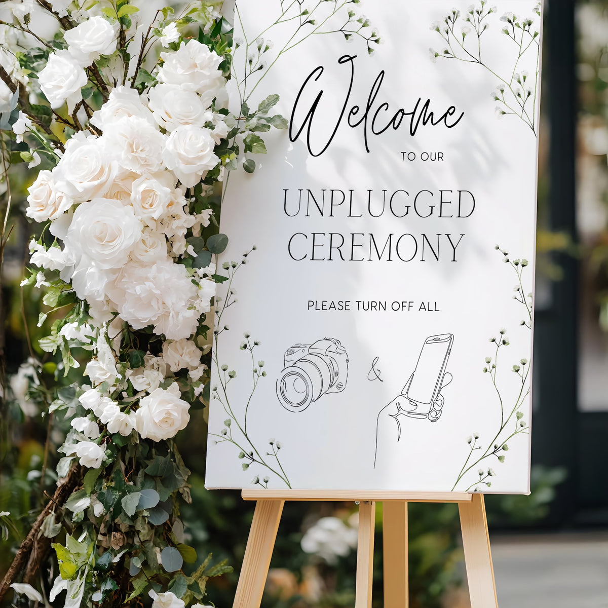 Baby's Breath Unplugged Ceremony Wedding Welcome Sign - Gypsophila Pretty and Elegant Unplugged Wedding sign - Personalised Wedding Signage