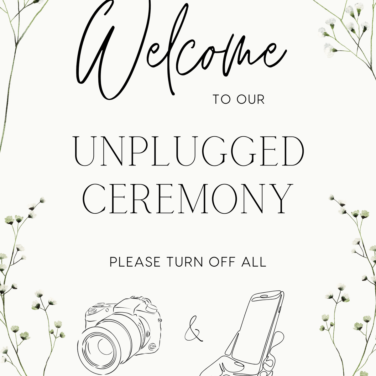 Baby's Breath Unplugged Ceremony Wedding Welcome Sign - Gypsophila Pretty and Elegant Unplugged Wedding sign - Personalised Wedding Signage