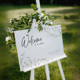 baby's breath floral wedding welcome sign, featuring a natural off-white background, and delicate gypsophila florals, for that dainty elegant aesthetic.