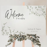 baby's breath floral wedding welcome sign, featuring a natural off-white background, and delicate gypsophila florals, for that dainty elegant aesthetic.