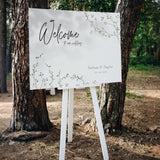 baby's breath floral wedding welcome sign, featuring a natural off-white background, and delicate gypsophila florals, for that dainty elegant aesthetic.