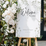 baby's breath floral wedding welcome sign, featuring a natural off-white background, and delicate gypsophila florals, for that dainty elegant aesthetic.