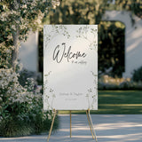 baby's breath floral wedding welcome sign, featuring a natural off-white background, and delicate gypsophila florals, for that dainty elegant aesthetic.