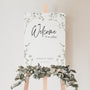 baby's breath floral wedding welcome sign, featuring a natural off-white background, and delicate gypsophila florals, for that dainty elegant aesthetic.