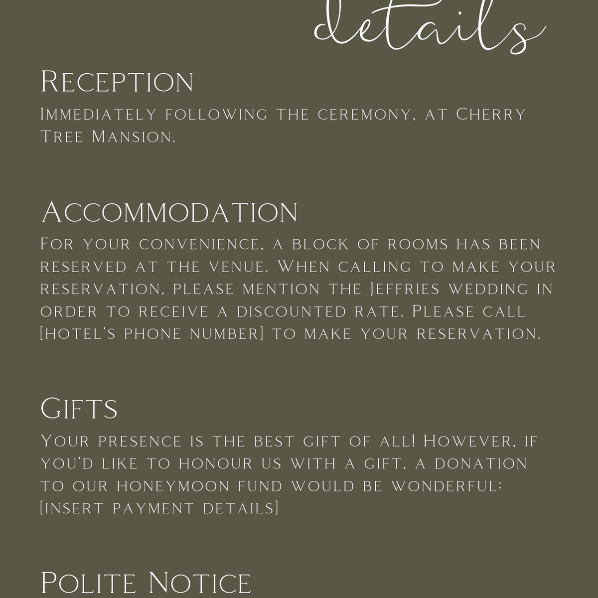 khaki wedding invites - custom wedding invites uk - personalised wedding invitations - winter wedding