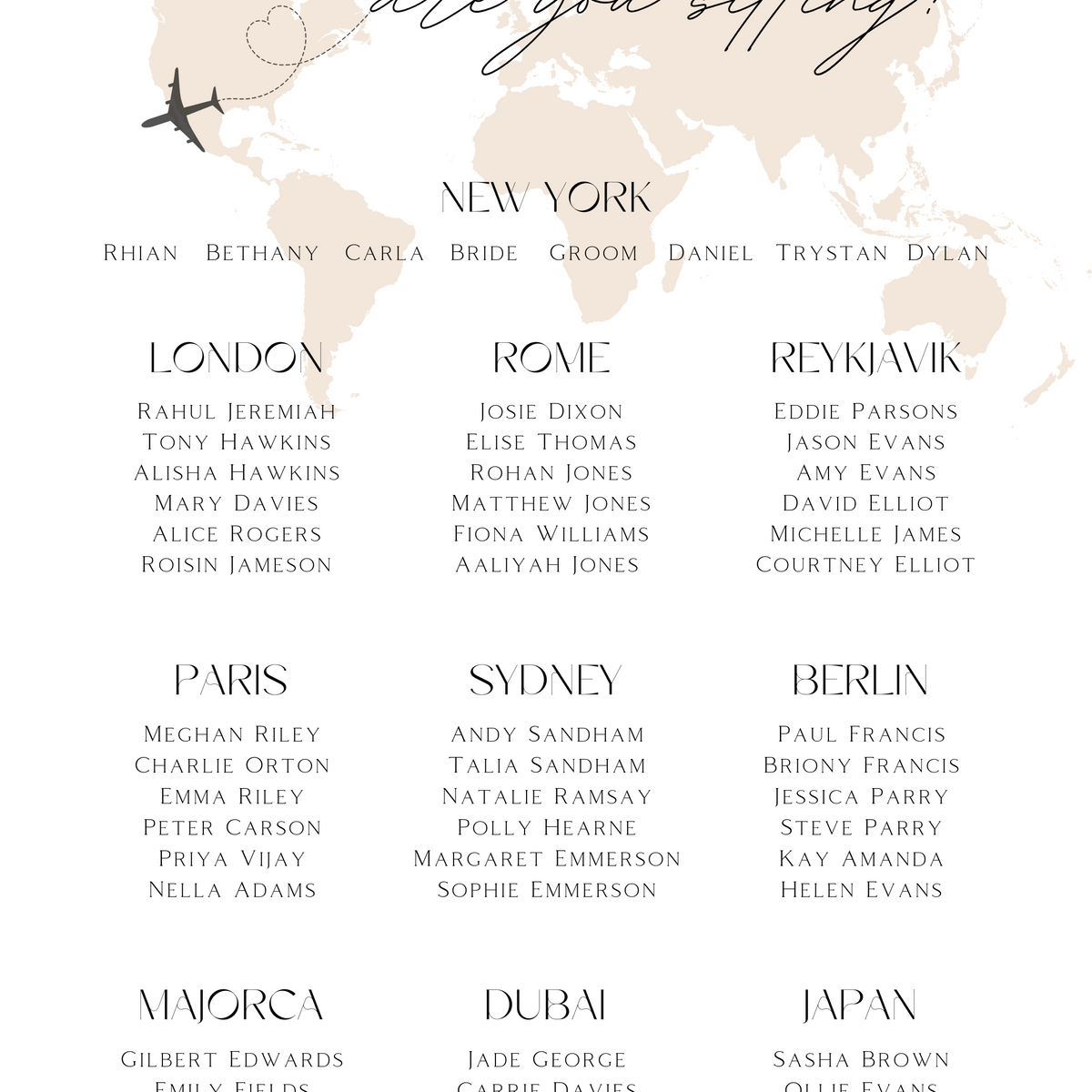 Dreamy "Where in the world are you sitting?" Seating Plan Sign