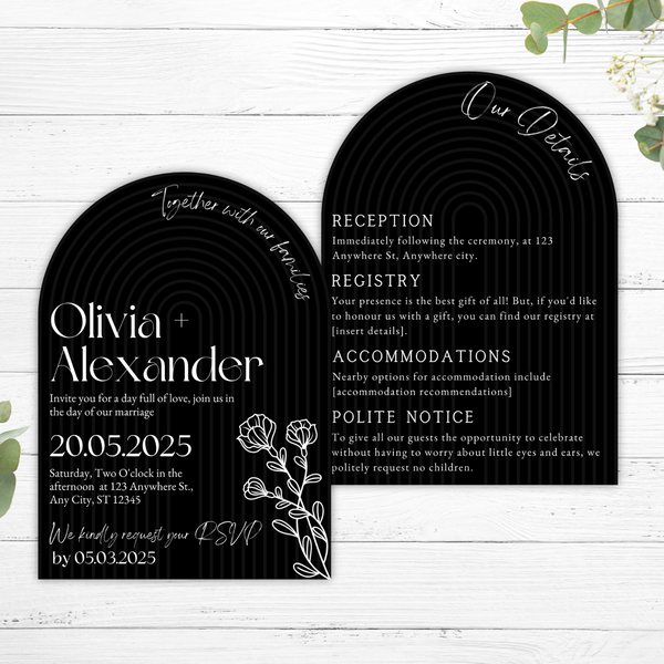 black arch wedding invites - affordable wedding invitations personalised