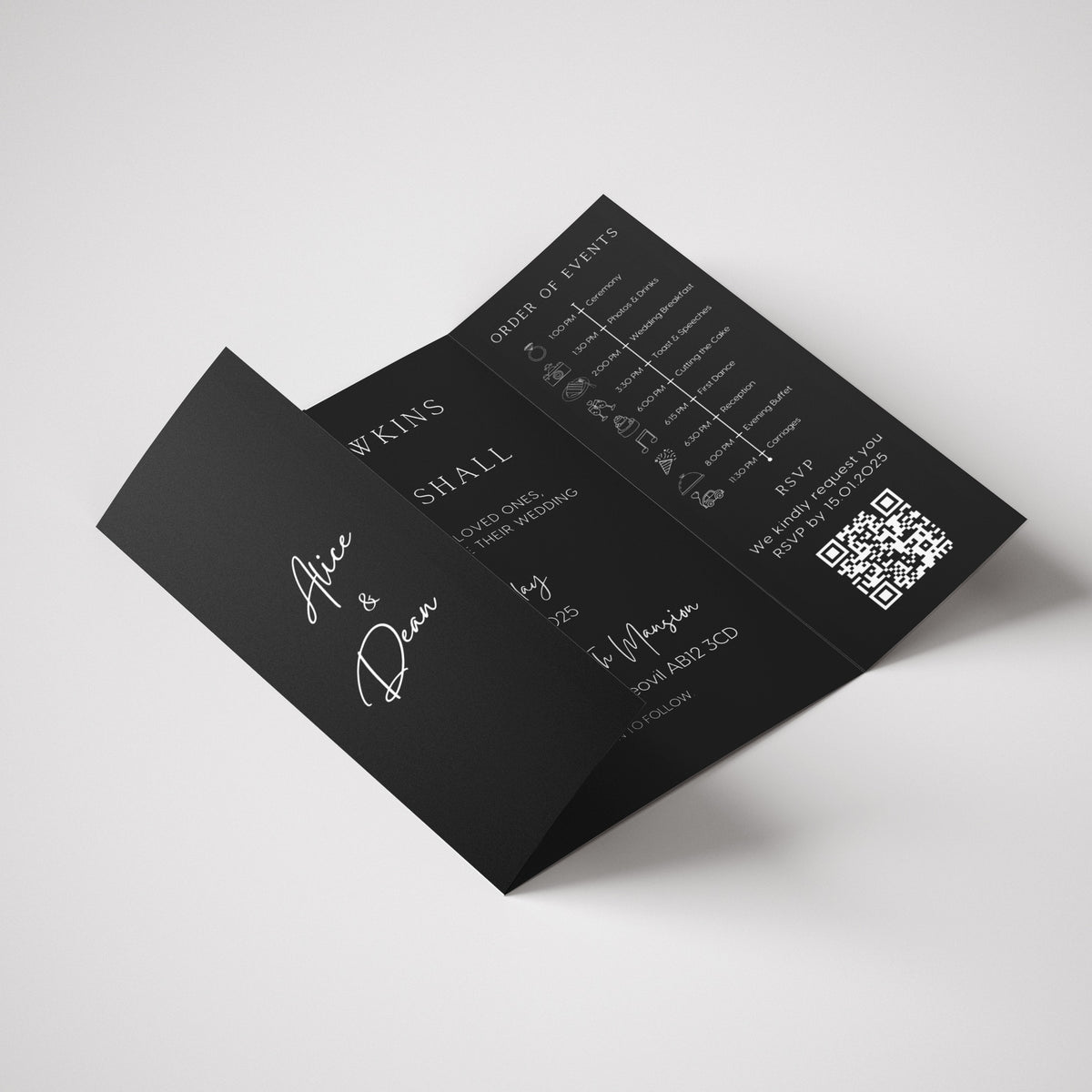 Timeless Black Gatefold Wedding Invitations