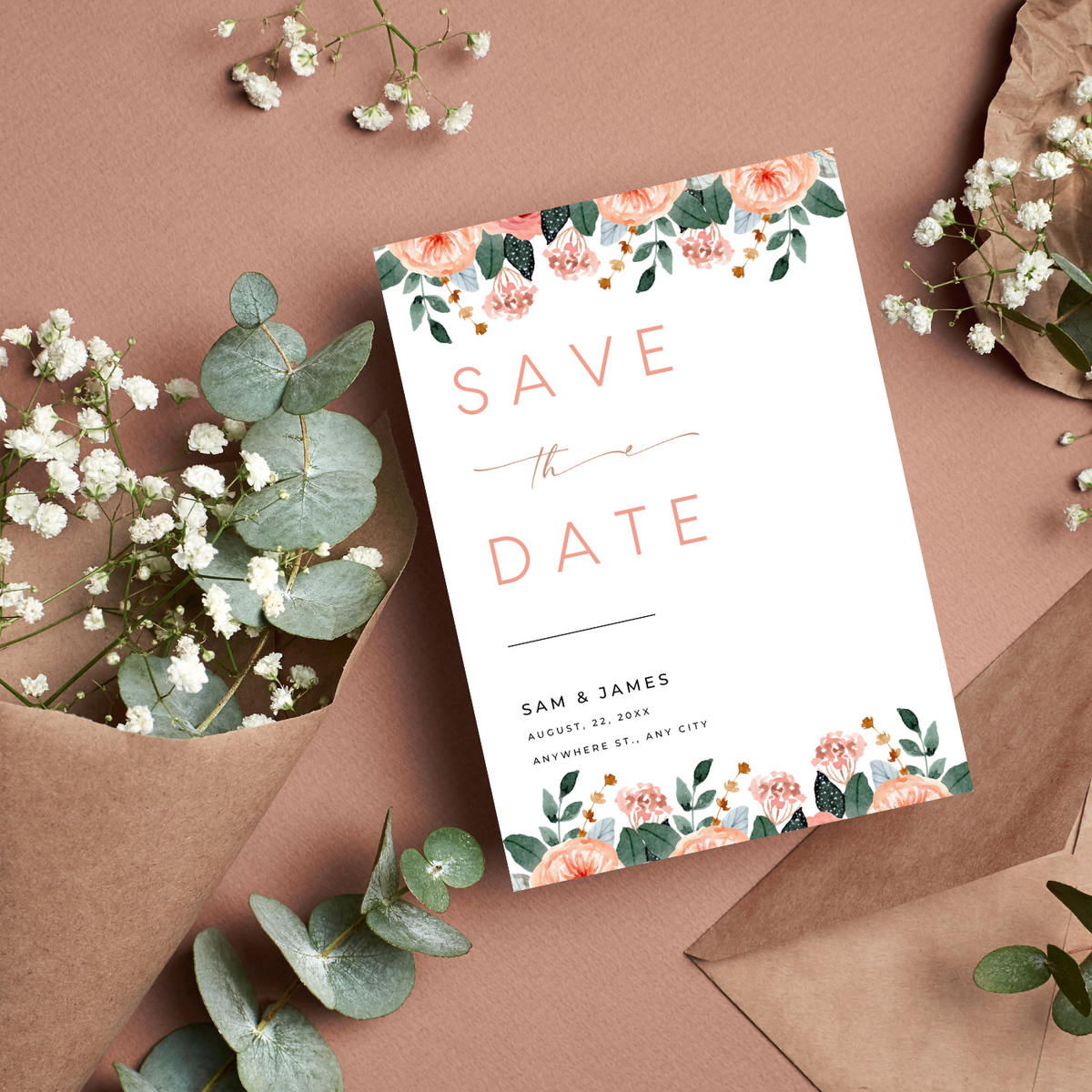 pink and peach floral wedding save the date invites - affordable save the dates