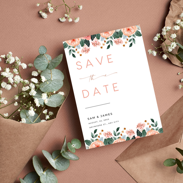 Pink & Peach Floral Save The Date