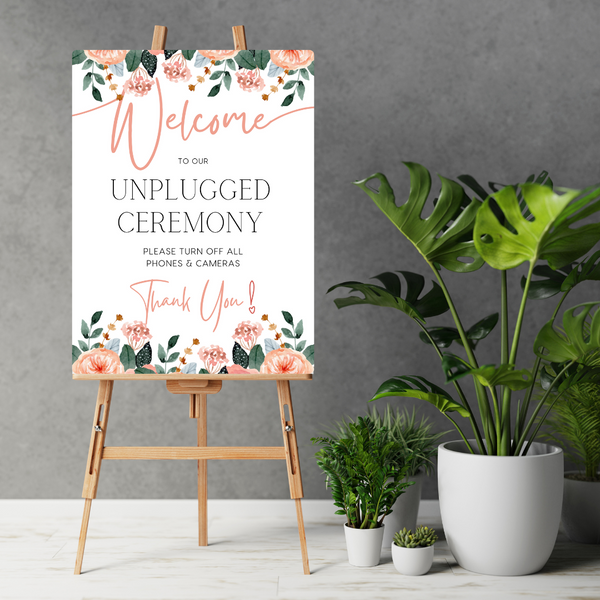 Pink & Peach Floral Unplugged Ceremony Sign