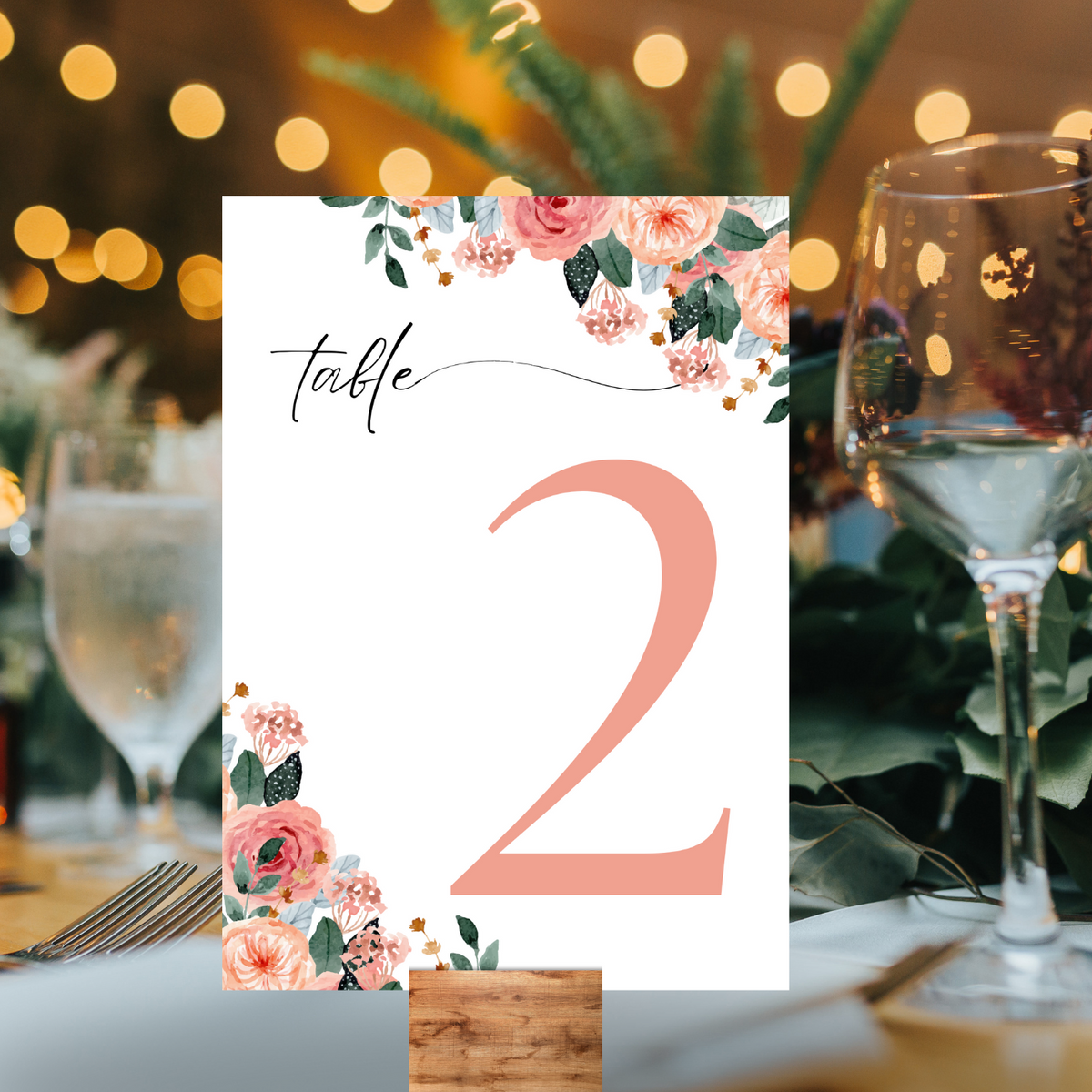 pink and peach floral table number signs - wedding table numbers