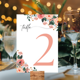 pink and peach floral table number signs - wedding table numbers