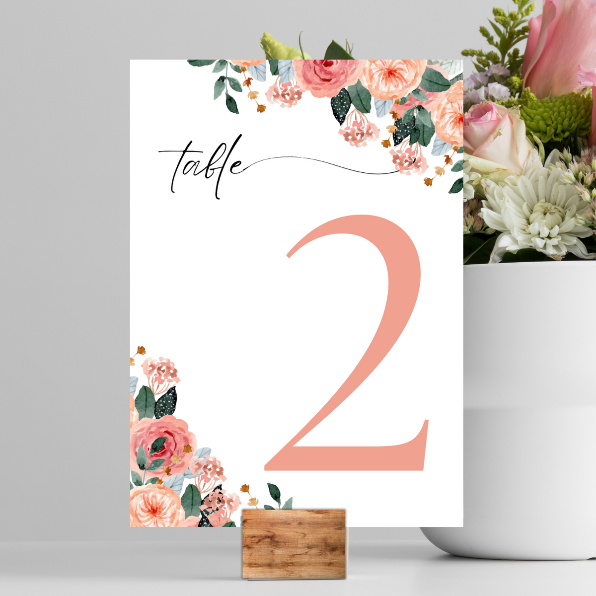 pink and peach floral table number signs - wedding table numbers