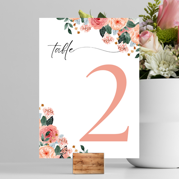 Pink & Peach Floral Table Numbers
