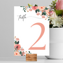 pink and peach floral table number signs - wedding table numbers