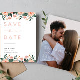 pink and peach floral wedding save the date invites - affordable save the dates