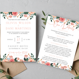 pink and peach floral wedding invites - affordable perosnalised wedding invitations