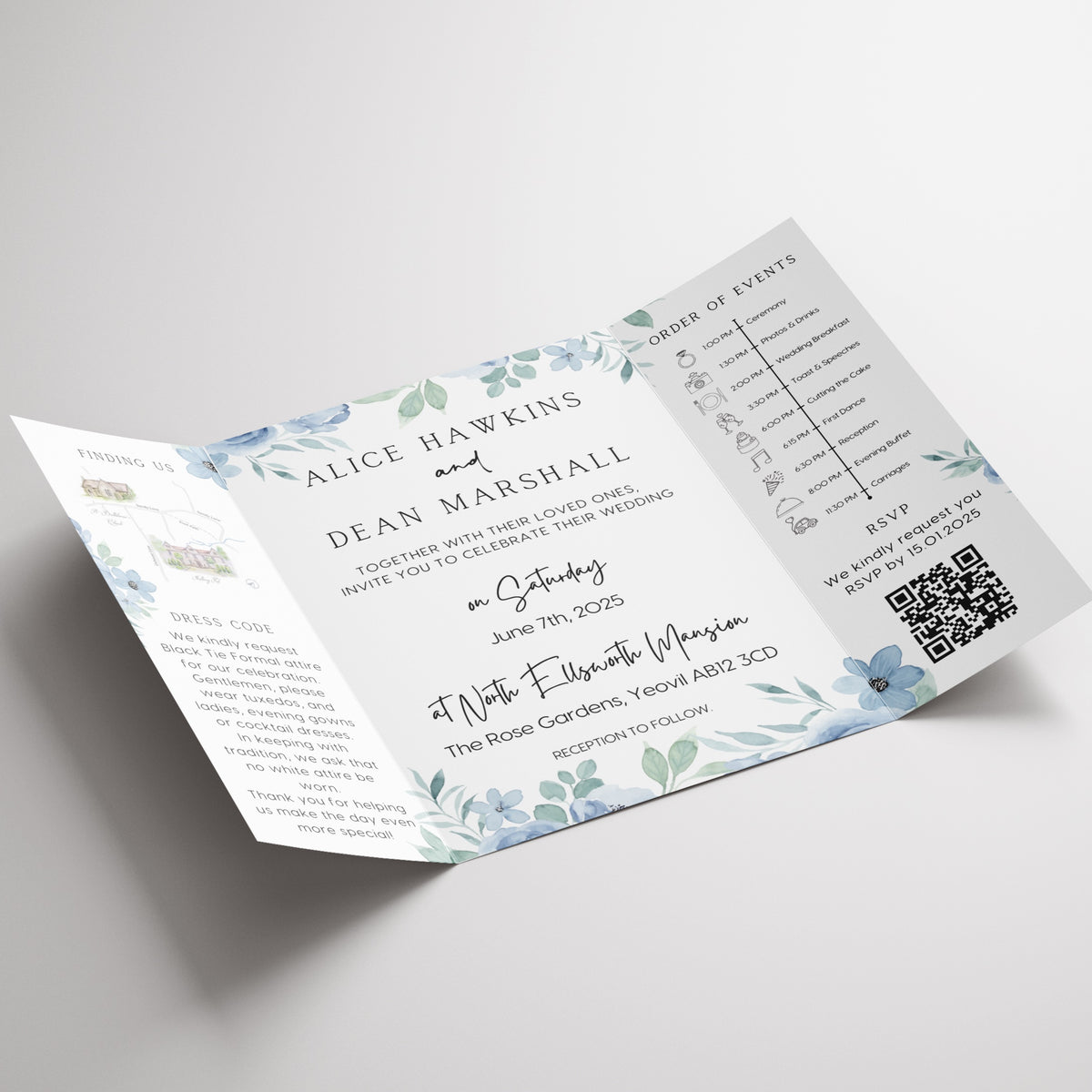 Blue Floral Gatefold Wedding Invitations