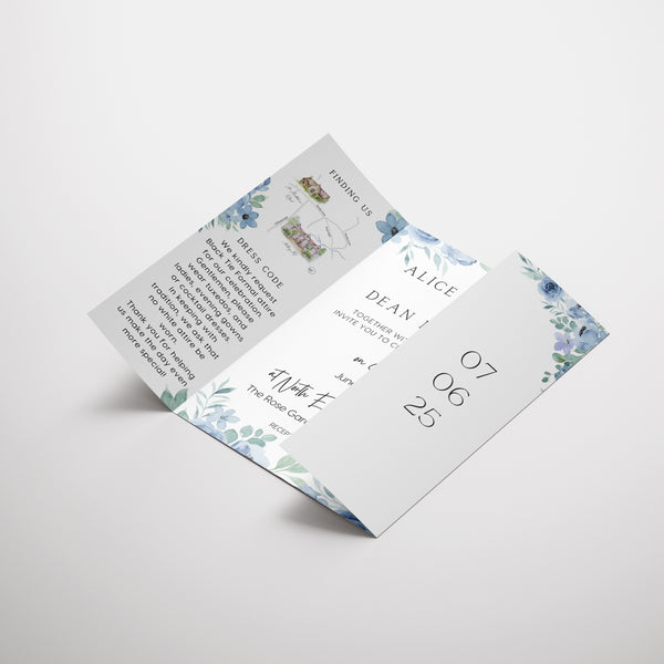 Blue Floral Gatefold Wedding Invitations