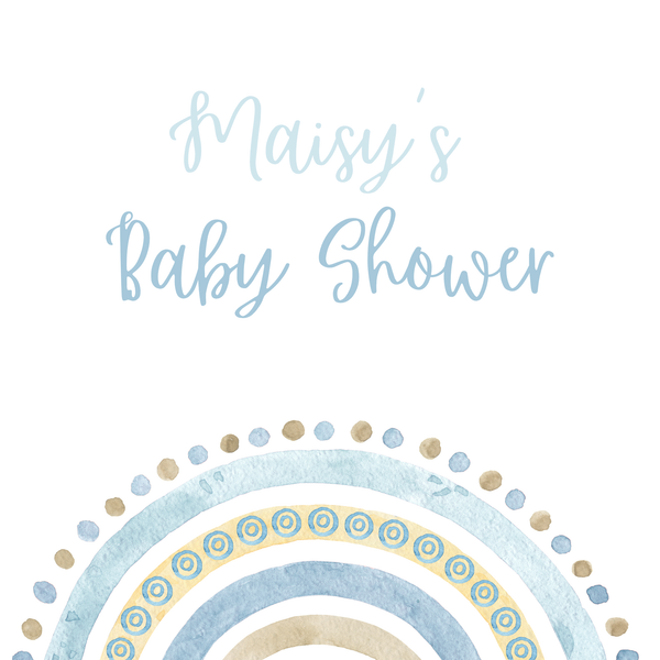 Blue Boho Rainbow Baby Shower Welcome Sign