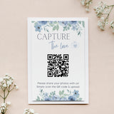 blue floral guest photo sharing QR code sign - personalised wedding reception sign