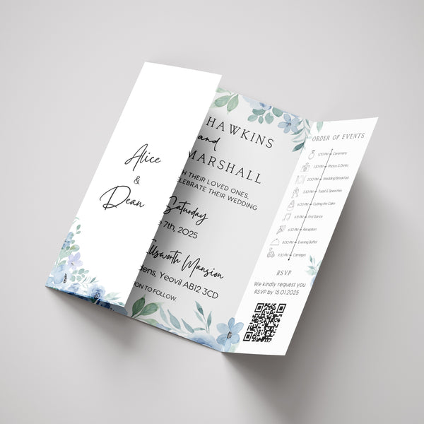 Blue Floral Gatefold Wedding Invitations