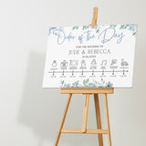 blue floral order of the day sign for weddings - personalised - customizable