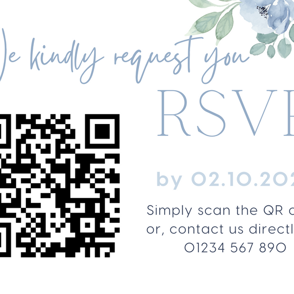 blue floral wedding RSVP with QR - personalised wedding RSVPs invitations