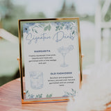 blue floral Wedding Signature Drinks Sign - Elegant signature drinks sign personalised