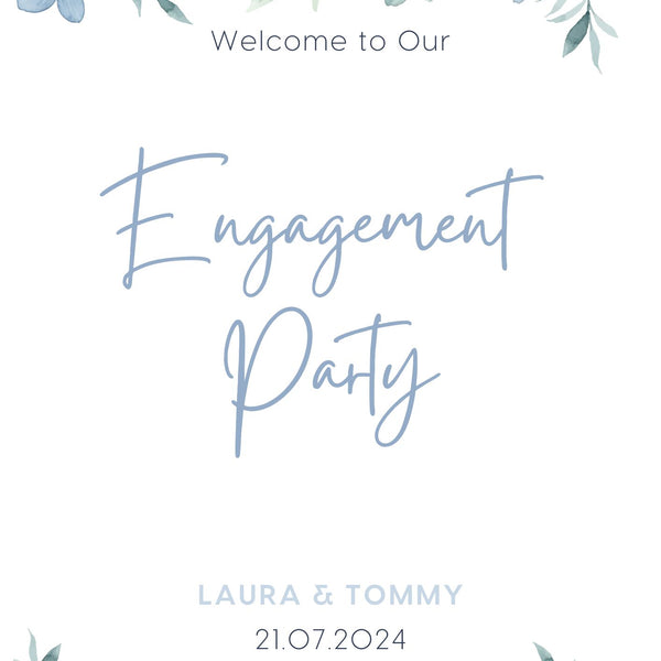 Blue Floral Engagement Party Welcome sign - Signage for Wedding Engagement Celebration Blue Florals