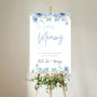 blue floral in loving memory table sign - affordable personalised wedding signs