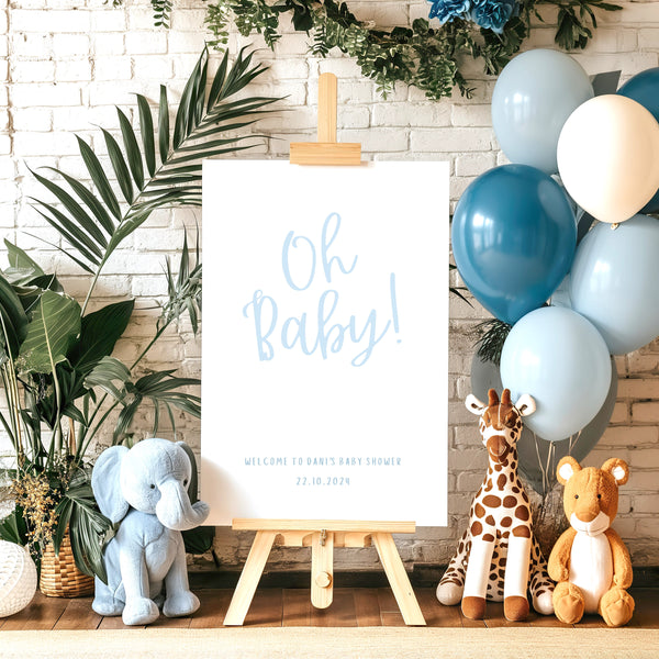 Blue "Oh Baby!" Baby Shower Welcome Sign