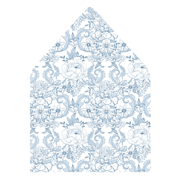 A flat lay of elegant wedding invitation envelopes, partially open to reveal beautifully designed envelope liners in various styles, including floral, modern, and classic patterns. The envelope inserts add a touch of luxury and sophistication to the stationery set.