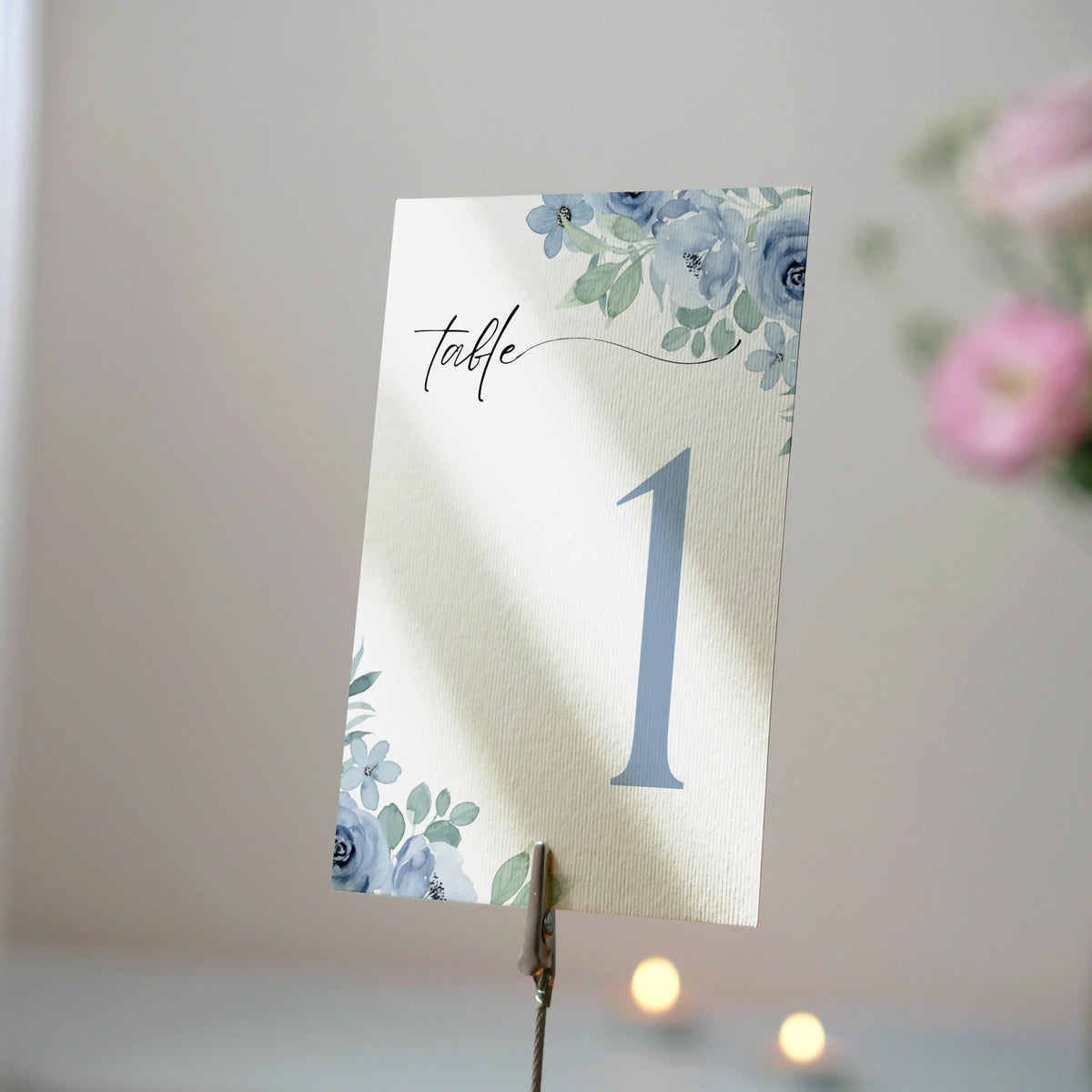 blue floral table number for wedding tables - luxury wedding table numbers personalised