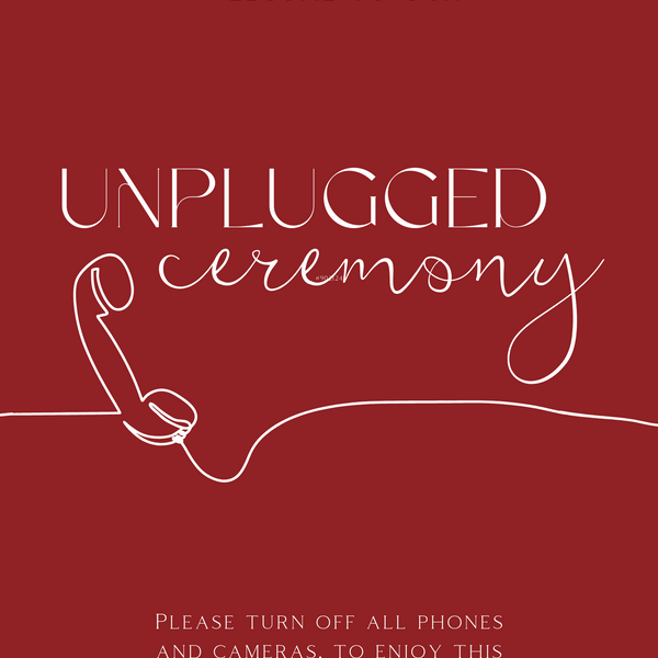 burgundy unplugged ceremony wedding sign - unplugged wedding ceremony sign - custom winter wedding signage