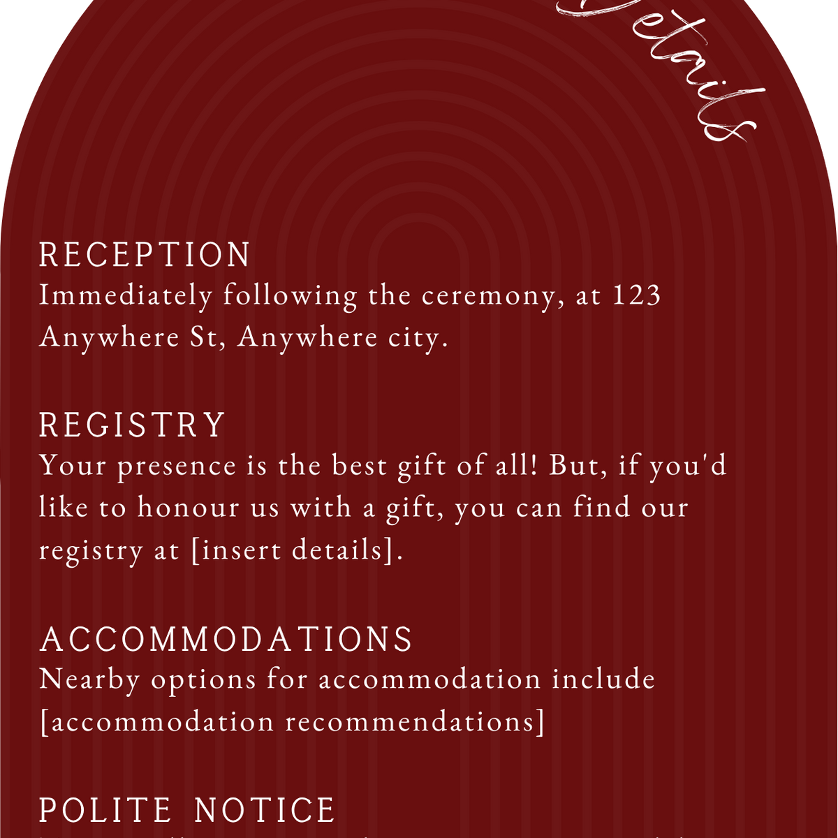 luxury arch shaped wedding invitations in romantic burgundy - fully personalised elegant wedding invitations premium