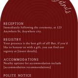 luxury arch shaped wedding invitations in romantic burgundy - fully personalised elegant wedding invitations premium