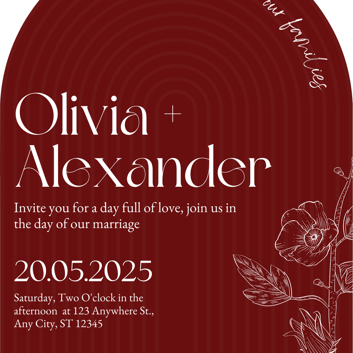 luxury arch shaped wedding invitations in romantic burgundy - fully personalised elegant wedding invitations premium