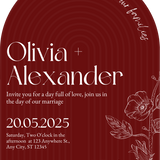 luxury arch shaped wedding invitations in romantic burgundy - fully personalised elegant wedding invitations premium
