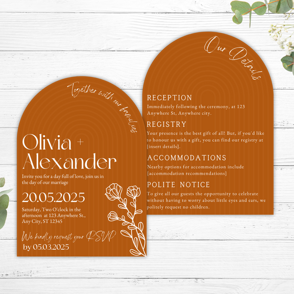 Burnt Orange Arch Wedding Invitations