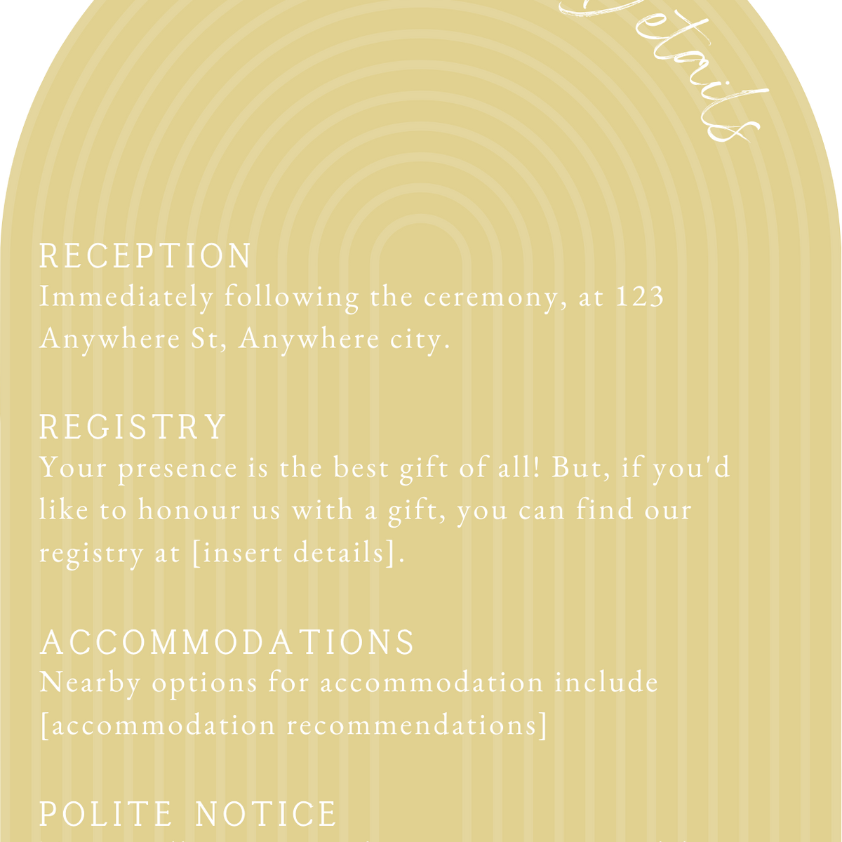 luxury arch shaped wedding invitations in butter yellow - fully personalised elegant wedding invitations premium
