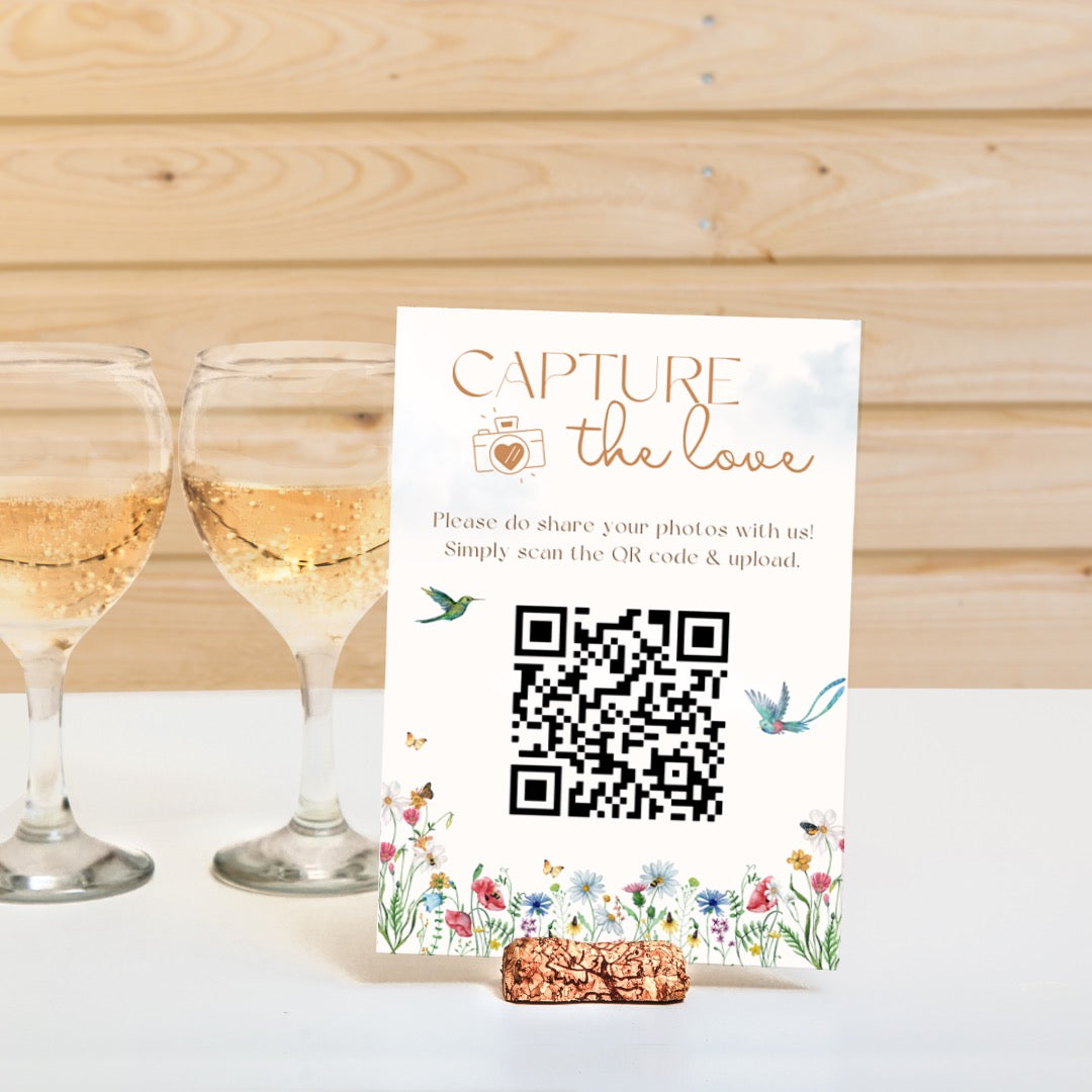 fairytale style guest photo sharing QR code sign - affordable custom wedding signs