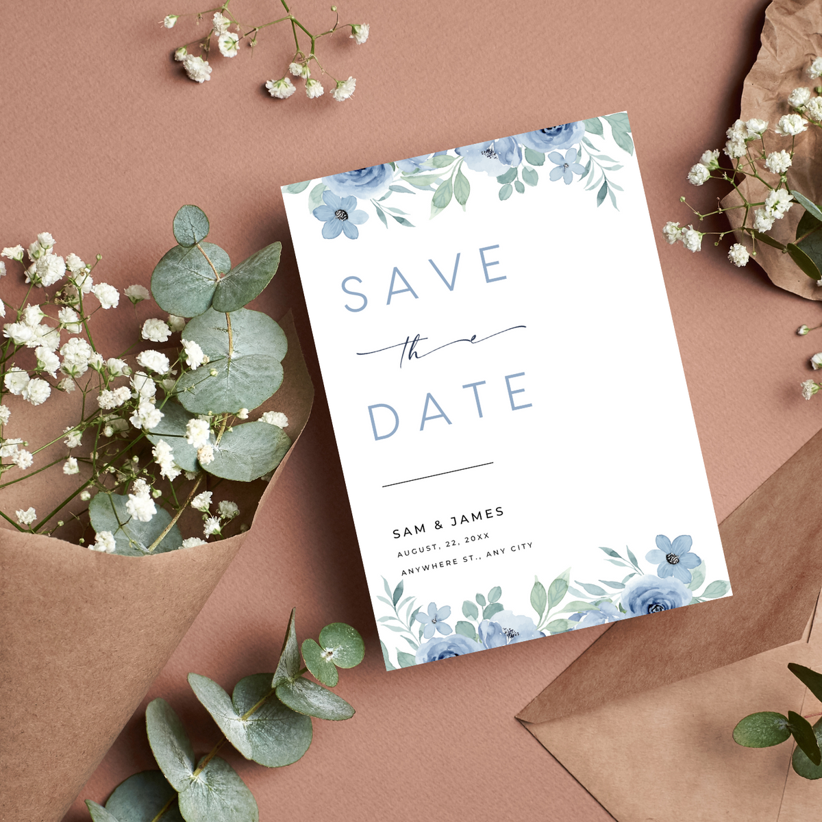 blue floral wedding save the date invites - affordable save the dates