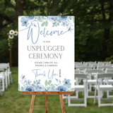 blue floral unplugged ceremony sign - personalised wedding signs