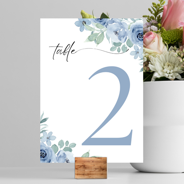 blue floral table number signs - wedding table numbers