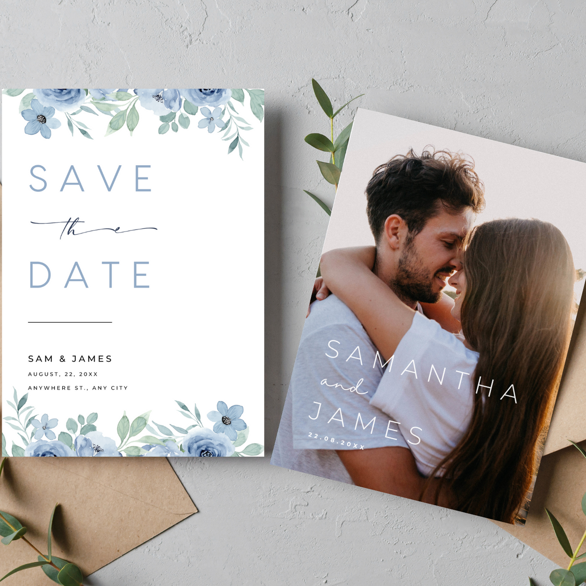 blue floral wedding save the date invites - affordable save the dates