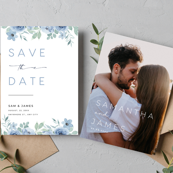 Blue Floral Save The Date